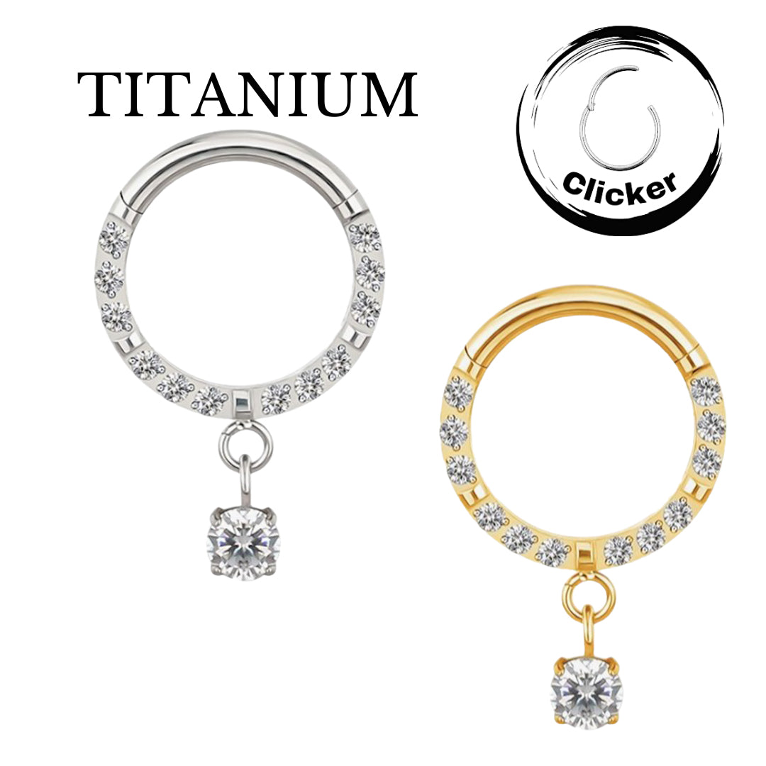 Implant Grade ASTM F136 Titanium CZ Paved Face With Prong Set CZ Dangle Segment Clicker