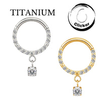 Implant Grade ASTM F136 Titanium CZ Paved Face With Prong Set CZ Dangle Segment Clicker