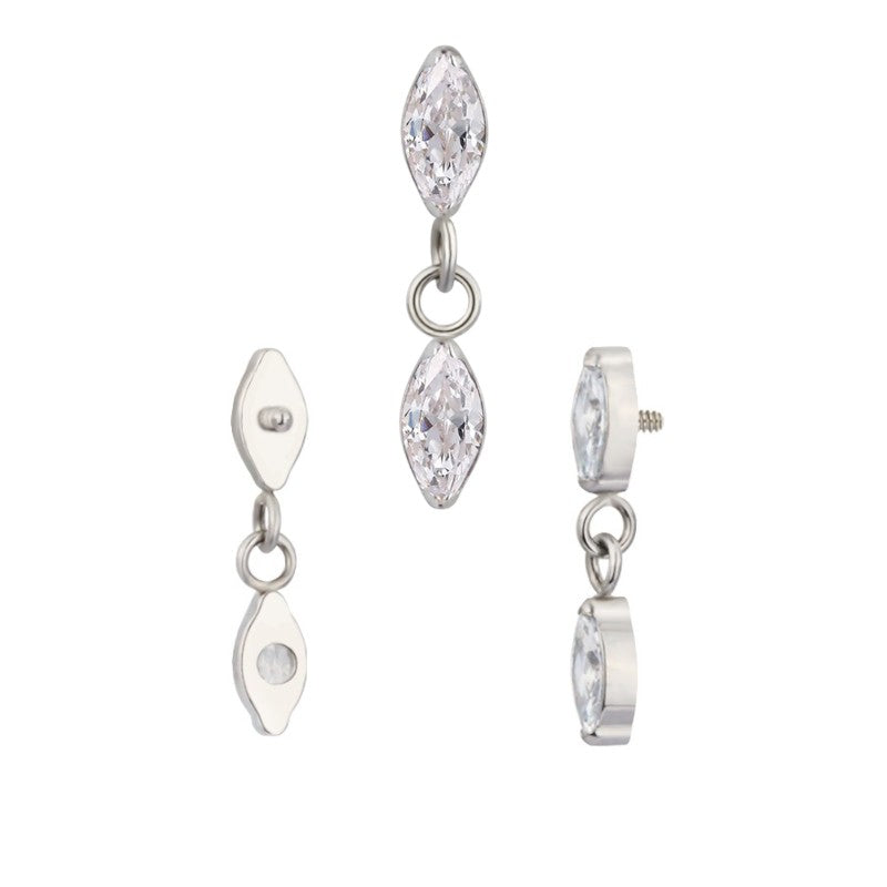 Implant Grade ASTM F136 Titanium Marquise CZ Dangle Chain Marquise CZ Internaly Threaded Labret