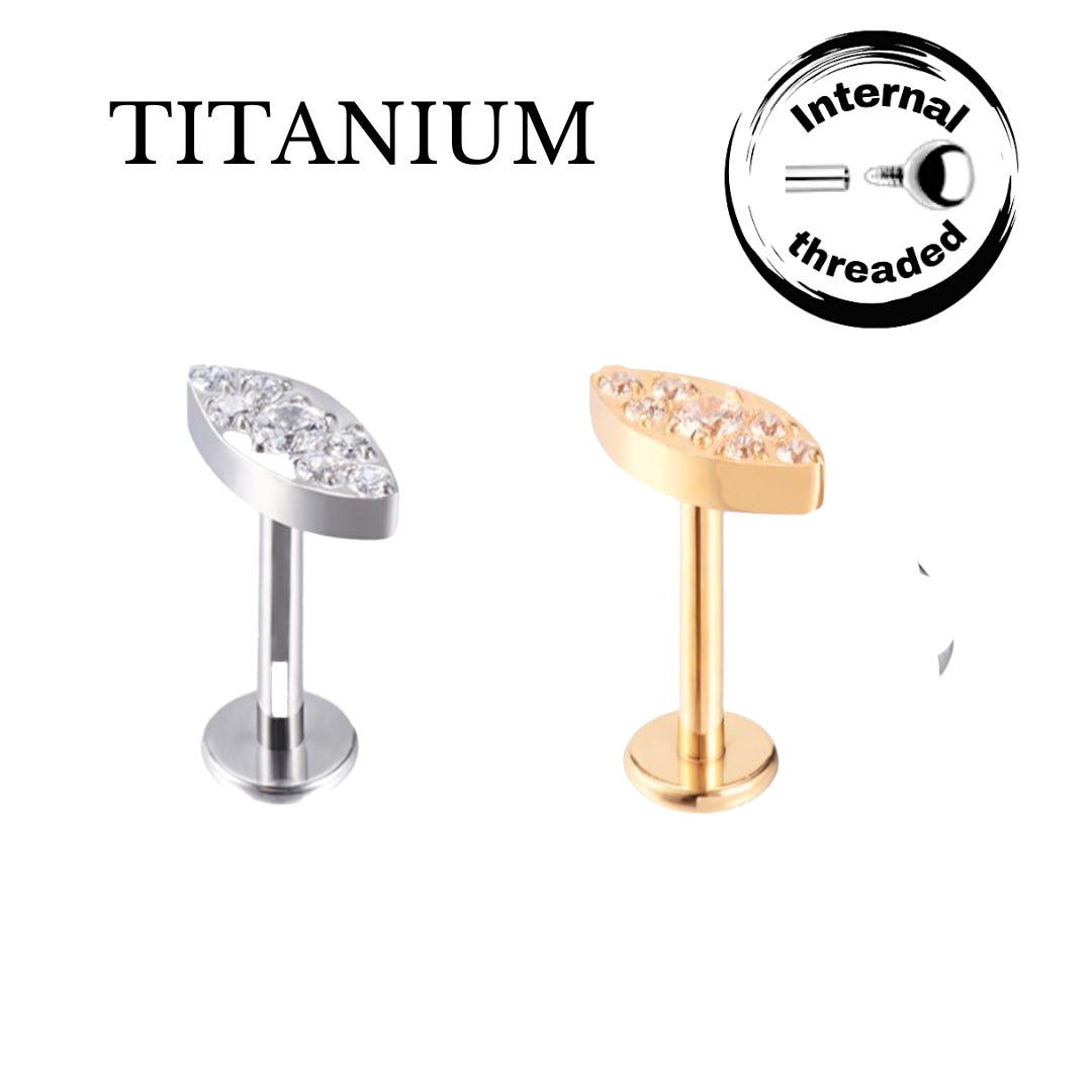 Implant Grade ASTM F136 Titanium CZ Paved Oval Internaly Threaded Labret