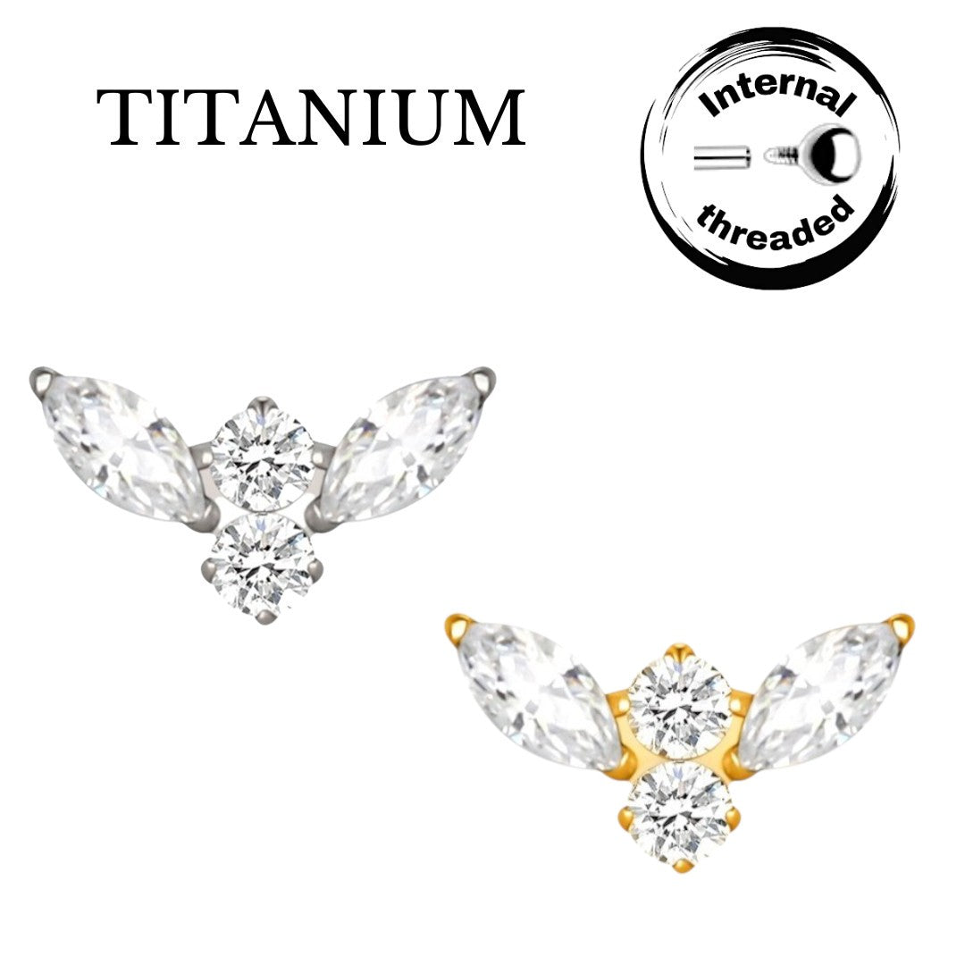 Implant Grade ASTM F136 Titanium 2 Marcquise CZ 2 Round CZ Internaly Threaded Labret