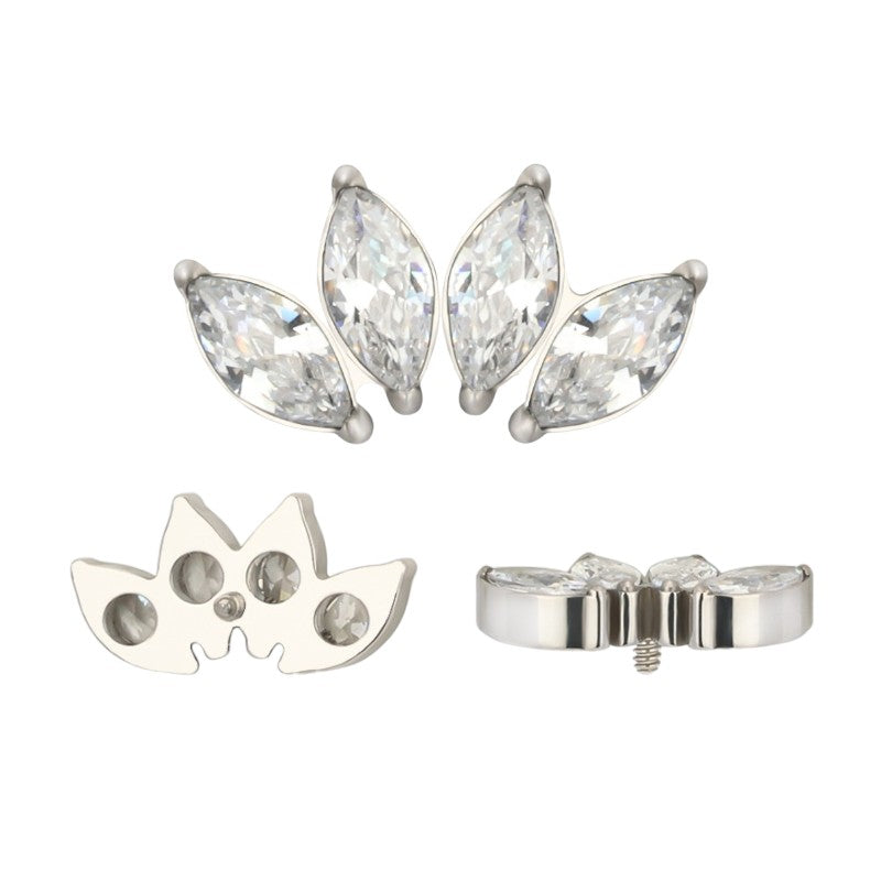 Implant Grade ASTM F136 Titanium 4 Marquise Prong Set CZ Fan Internaly Threaded Labret