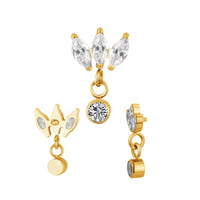 Implant Grade ASTM F136 Titanium 3 Marquise CZ With Bezel Set CZ Dangle Internaly Threaded Labret