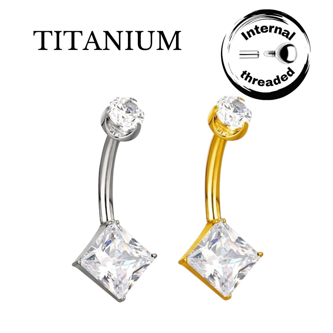 Implant Grade ASTM F136 Titanium Stone Square Belly Button Internaly Treaded