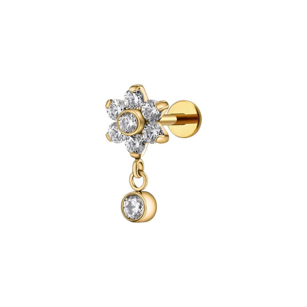 Implant Grade ASTM F136 Titanium Flower Pendant Stone Internaly Threaded Labret