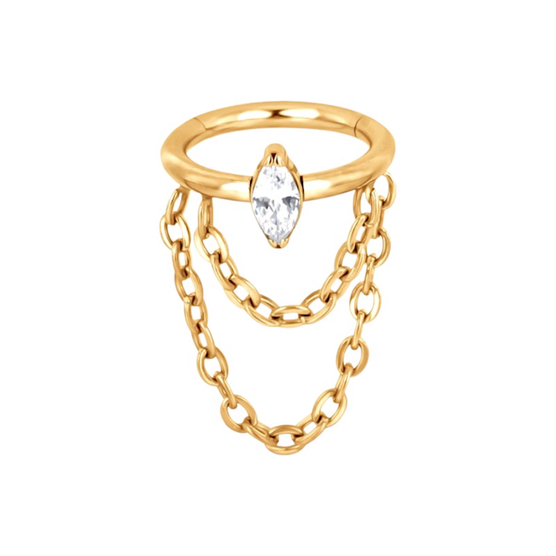 Implant Grade ASTM F136 Titanium Marquise CZ With Chain Dangle Segment Clicker