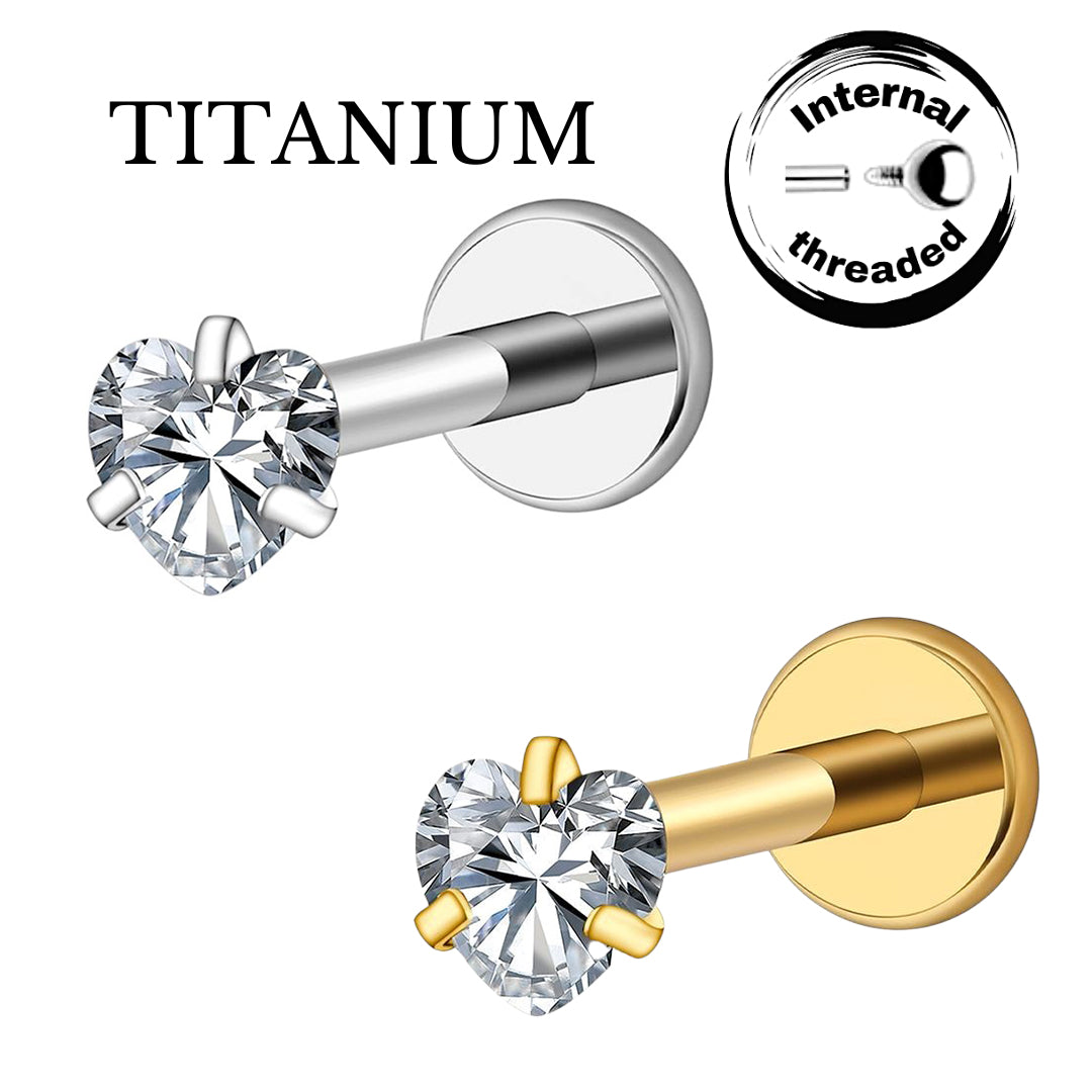 Implant Grade ASTM F136 Titanium Heart Stone Top Internaly Threaded Labret