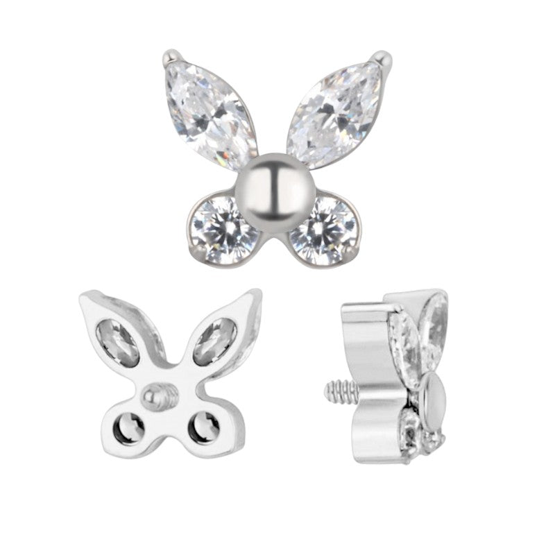 Implant Grade ASTM F136 Titanium Butterfly With 2 Marquise And 2 Round CZ Internaly Threaded Labret