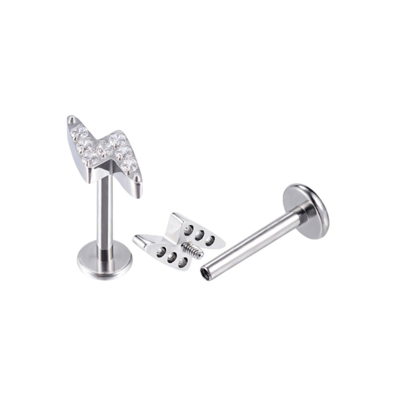 Implant Grade ASTM F136 Titanium CZ Paved Lightning Internaly Threaded Labret