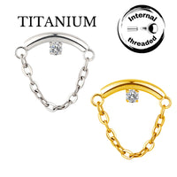 Implant Grade ASTM F136 Titanium Chain Hangs With CZ Curved Bar Internaly Threaded Labret
