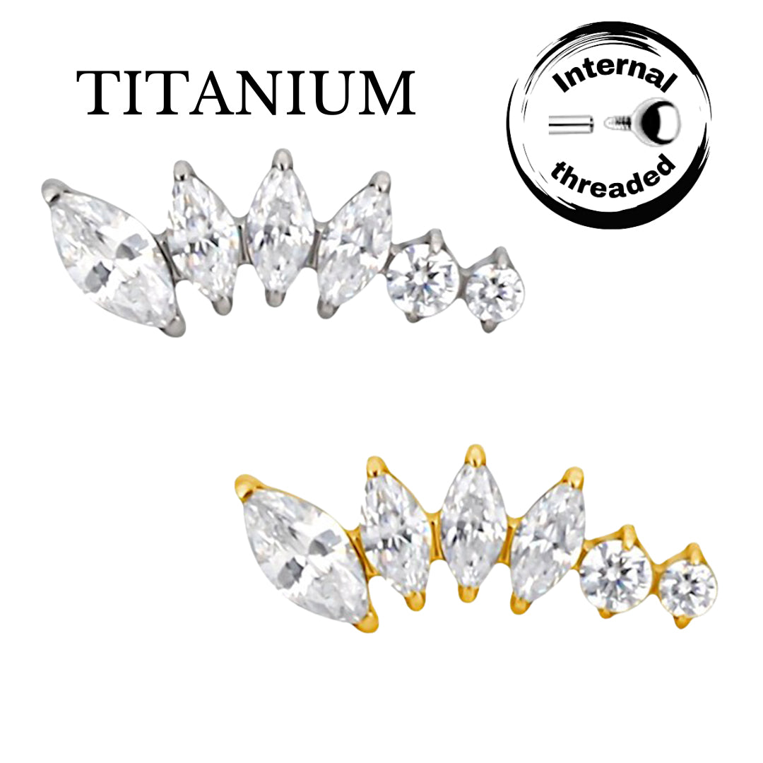 Implant Grade ASTM F136 Titanium Bezel Set 4 CZ Marquise And 2 Round CZ Internaly Threaded Labret