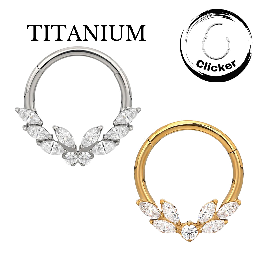 Implant Grade ASTM F136 Titanium CZ Butterfly Center and 3 Marquise CZ Segment Clicker