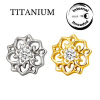 Implant Grade ASTM F136 Titanium Small Hollow Swirl Flower CZ Center Internaly Threaded Labret