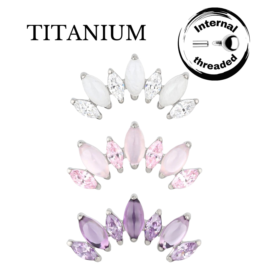 Implant Grade ASTM F136 Titanium Bezel Set 7 Natural Marquise Stone Internaly Threaded Labret
