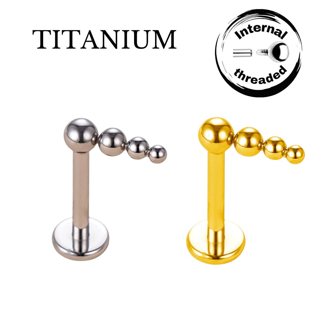 Implant Grade ASTM F136 Titanium Descending 4 Balls Internaly Threaded Labret