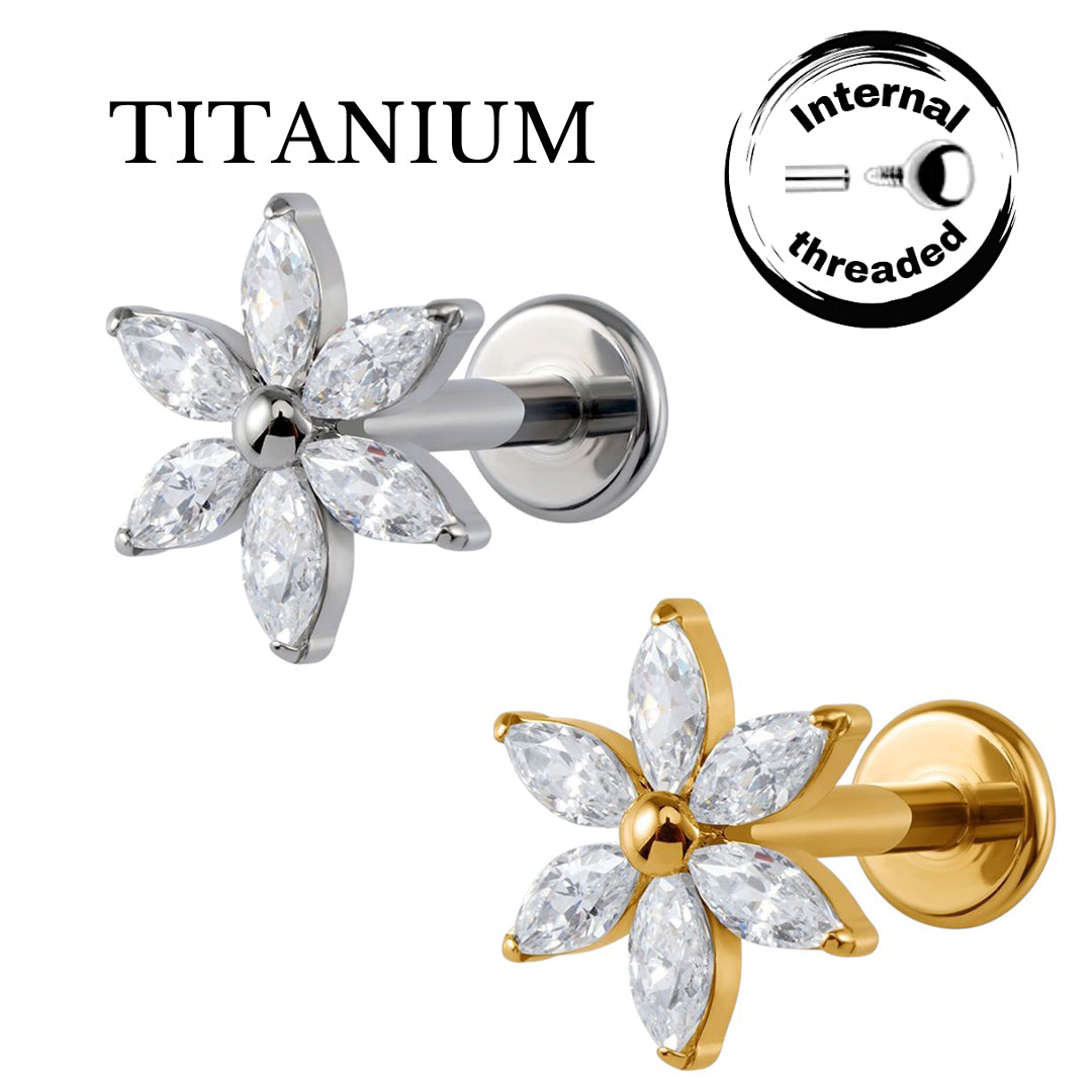 Implant Grade ASTM F136 Titanium Flower Stones Top Internaly Threaded Labret
