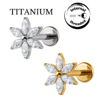 Implant Grade ASTM F136 Titanium Flower Stones Top Internaly Threaded Labret