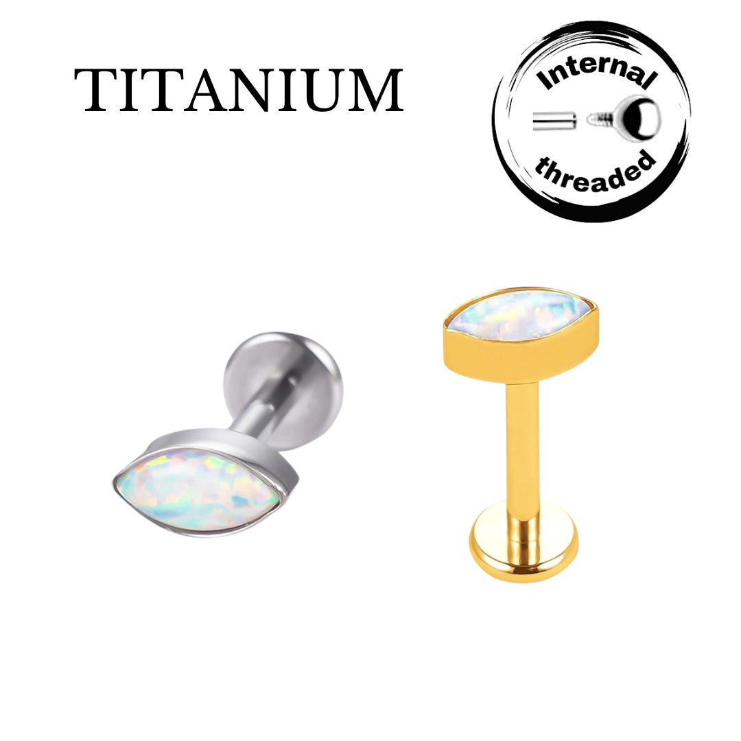 Implant Grade ASTM F136 Titanium Bezet Set Marquise Opal Stone Internaly Threaded Labret