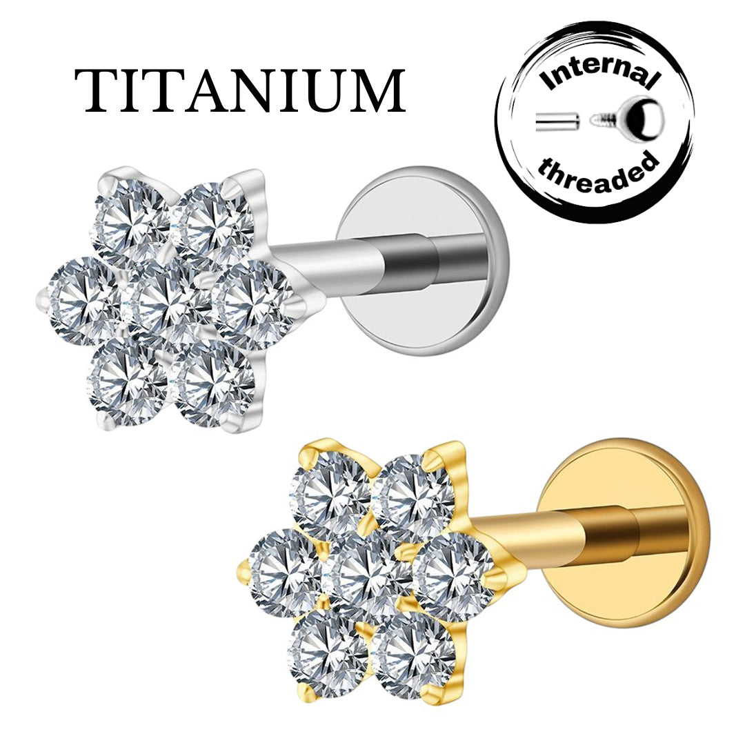 Implant Grade ASTM F136 Titanium Flower Stones Internaly Threaded Labret