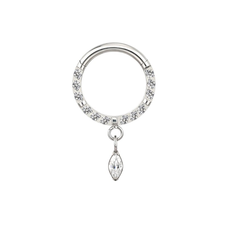 Implant Grade ASTM F136 Titanium CZ Paved Face With Marquise CZ Dangle Segment Clicker