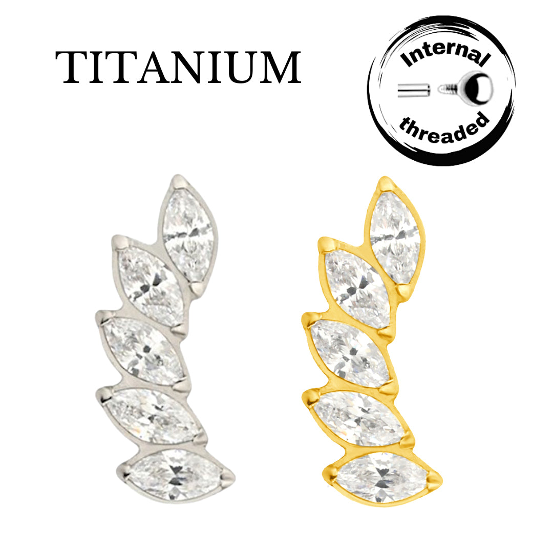Implant Grade ASTM F136 Titanium 5 Marquise Prong Set Curved Fan Internaly Threaded Labret