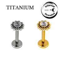 Implant Grade ASTM F136 Titanium CZ With Cluster Ball Surrounding Internaly Threaded Labret