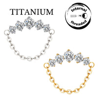 Implant Grade ASTM F136 Titanium 5 CZ Round With Chain Internaly Threaded Labret