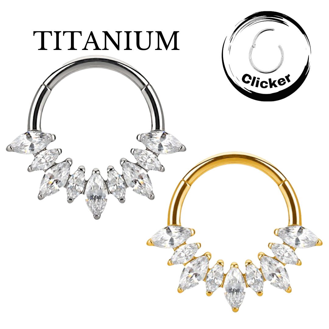 Implant Grade ASTM F136 Titanium 9 Facing Bezel Set Marquaise CZ Segment Clicker