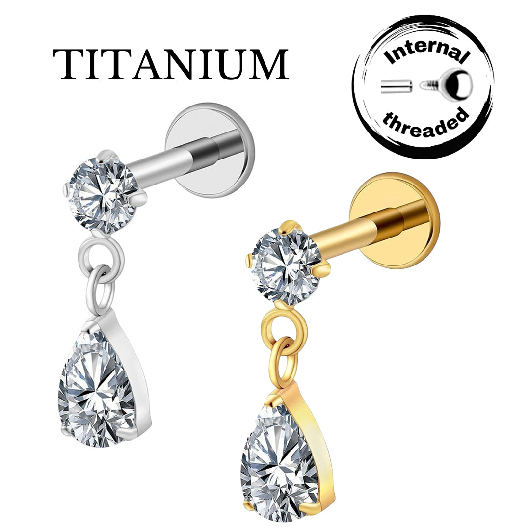 Implant Grade ASTM F136 Titanium Pendant Stone Drop Top Internaly Threaded Labret