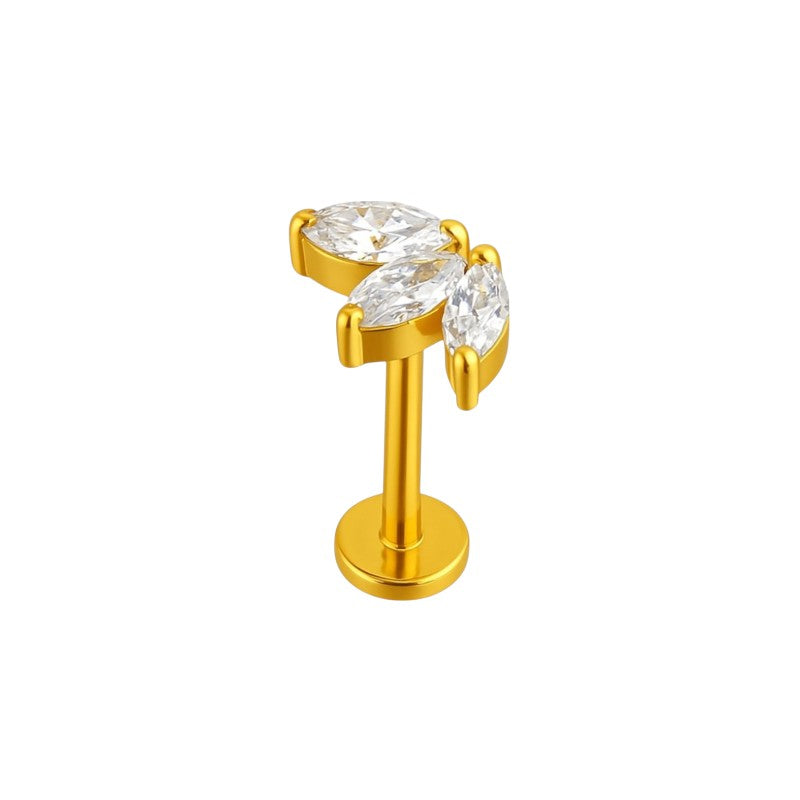 Implant Grade ASTM F136 Titanium 3 Marquise CZ Curve Internaly Threaded Labret