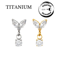 Implant Grade ASTM F136 Titanium 2 Marquise CZ Marquise Dangle CZ Internaly Threaded Labret