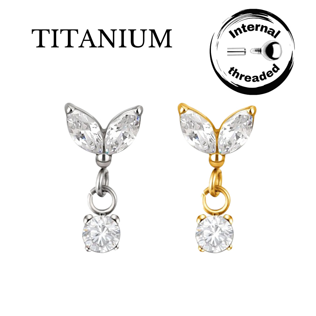 Implant Grade ASTM F136 Titanium 2 Marquise CZ Marquise Dangle CZ Internaly Threaded Labret