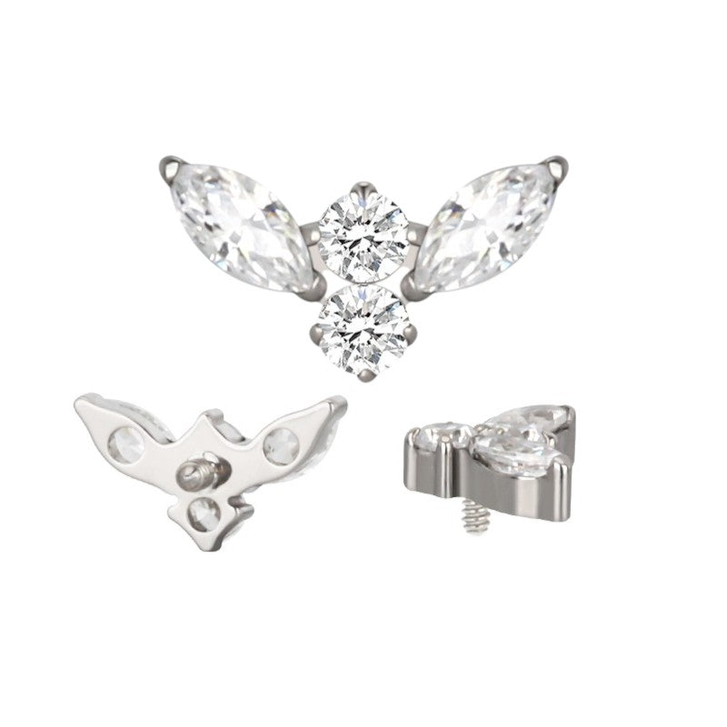Implant Grade ASTM F136 Titanium 2 Marcquise CZ 2 Round CZ Internaly Threaded Labret