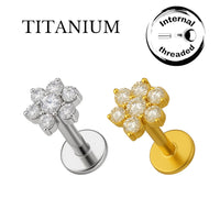 Implant Grade ASTM F136 Titanium Small CZ Flower Internaly Threaded Labret