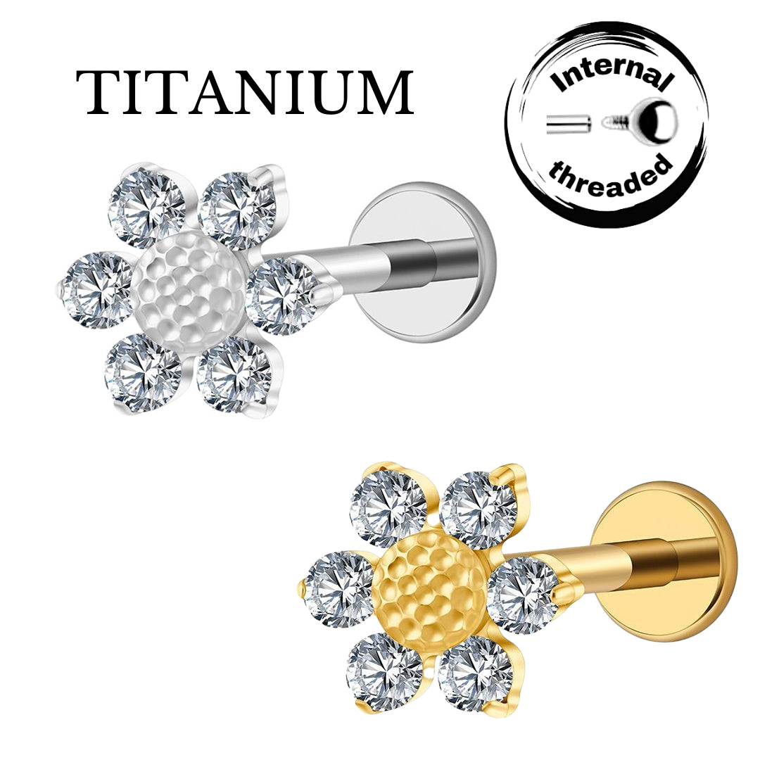 Implant Grade ASTM F136 Titanium Sunflower Internaly Threaded Labret