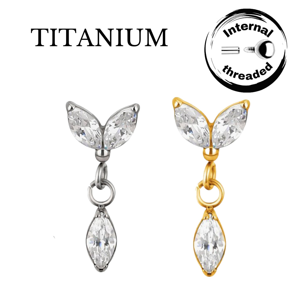 Implant Grade ASTM F136 Titanium 2 Marquise CZ Pear Dangle CZ Internaly Threaded Labret