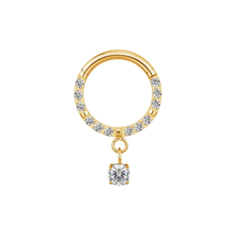Implant Grade ASTM F136 Titanium CZ Paved Face With Prong Set CZ Dangle Segment Clicker