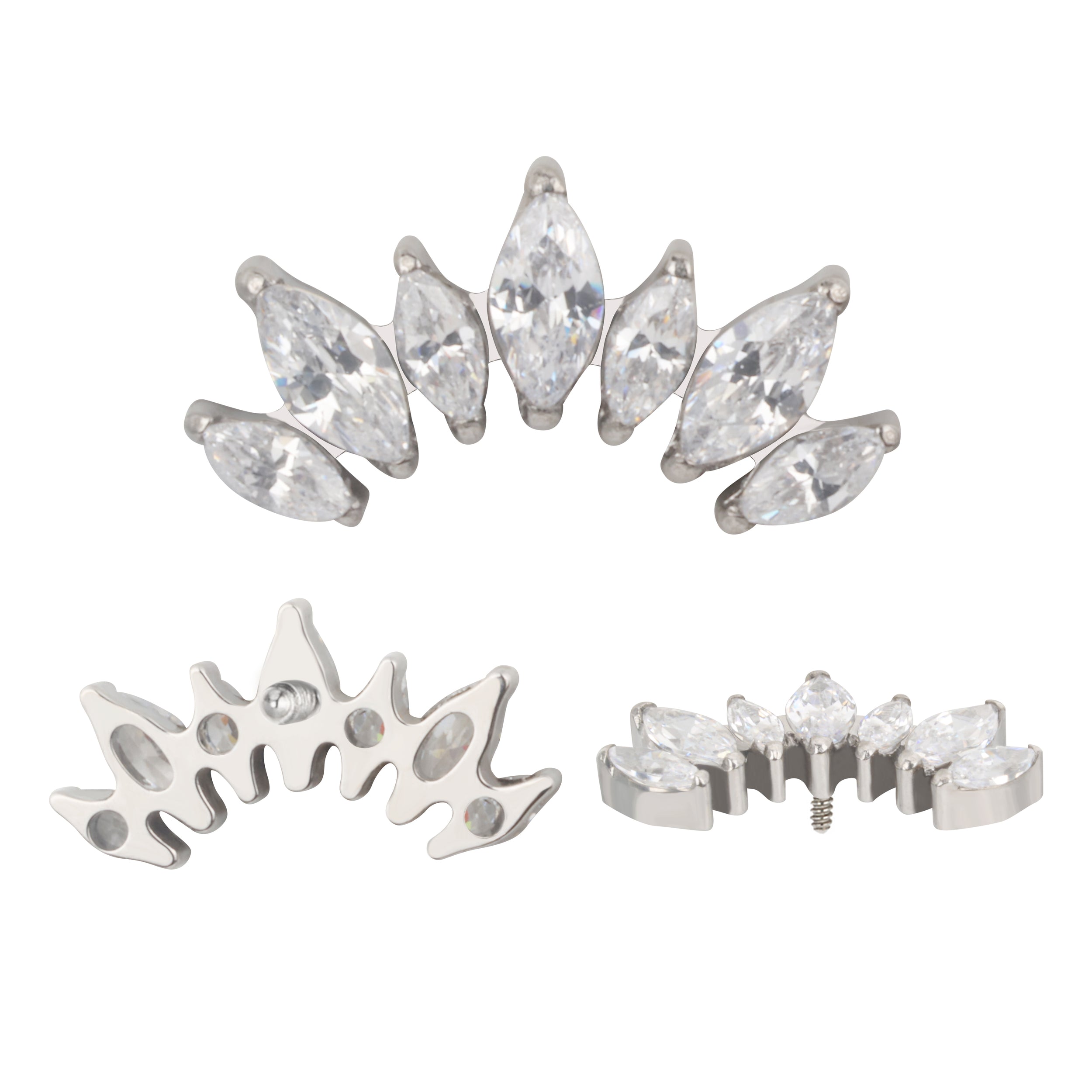 Implant Grade ASTM F136 Titanium 7 Prong Set Marquise CZ Internaly Threaded Labret