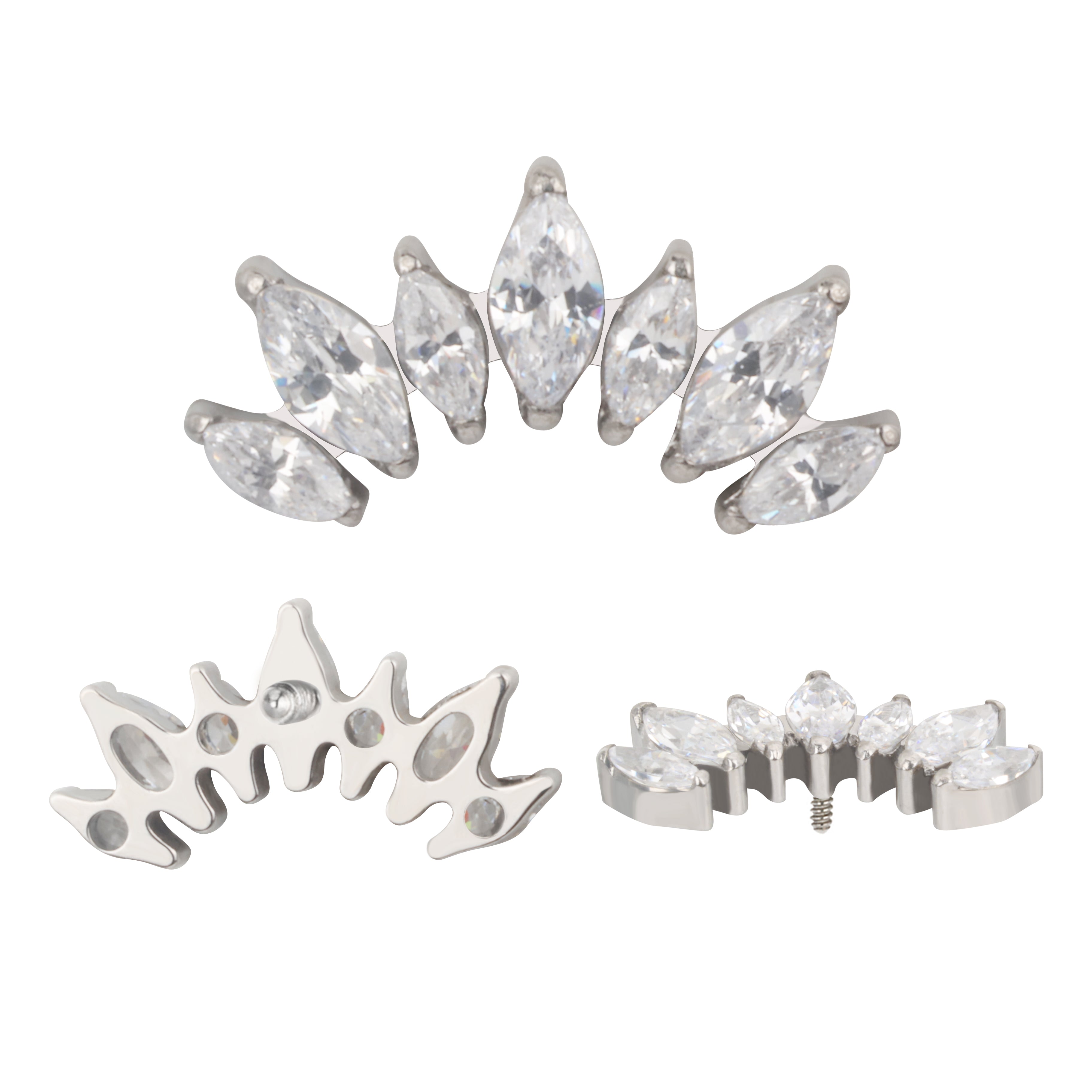 Implant Grade ASTM F136 Titanium 7 Prong Set Marquise CZ Internaly Threaded Labret