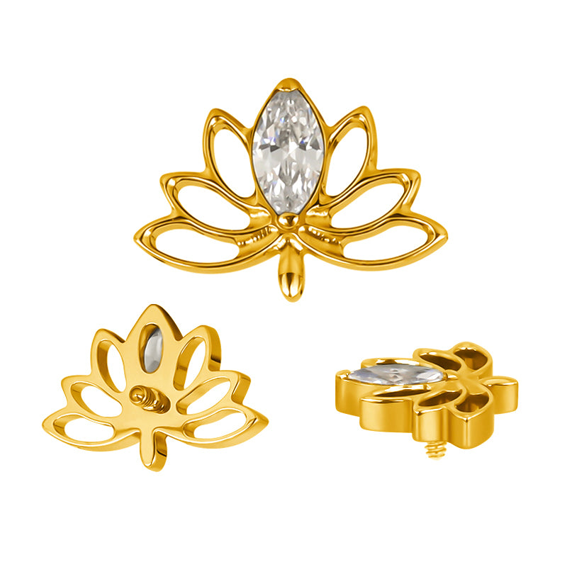 Implant Grade ASTM F136 Titanium Hollow Lotus Flower With Marquise CZ Internaly Threaded Labret