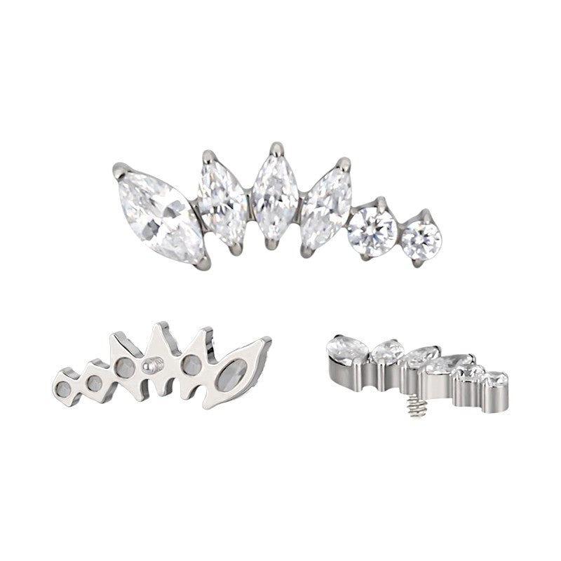 Implant Grade ASTM F136 Titanium Bezel Set 4 CZ Marquise And 2 Round CZ Internaly Threaded Labret