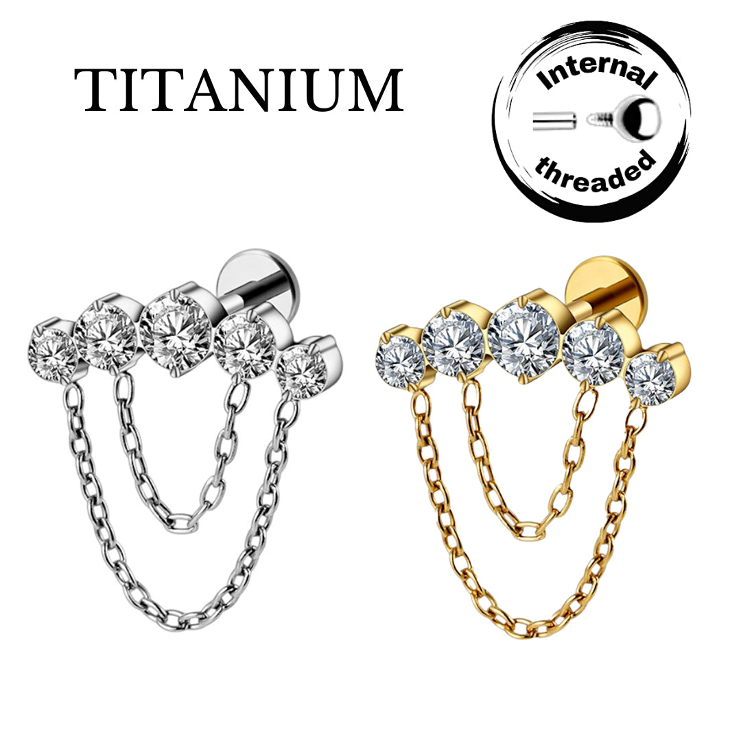 Implant Grade ASTM F136 Titanium Stone Curve Chain Internaly Threaded Labret
