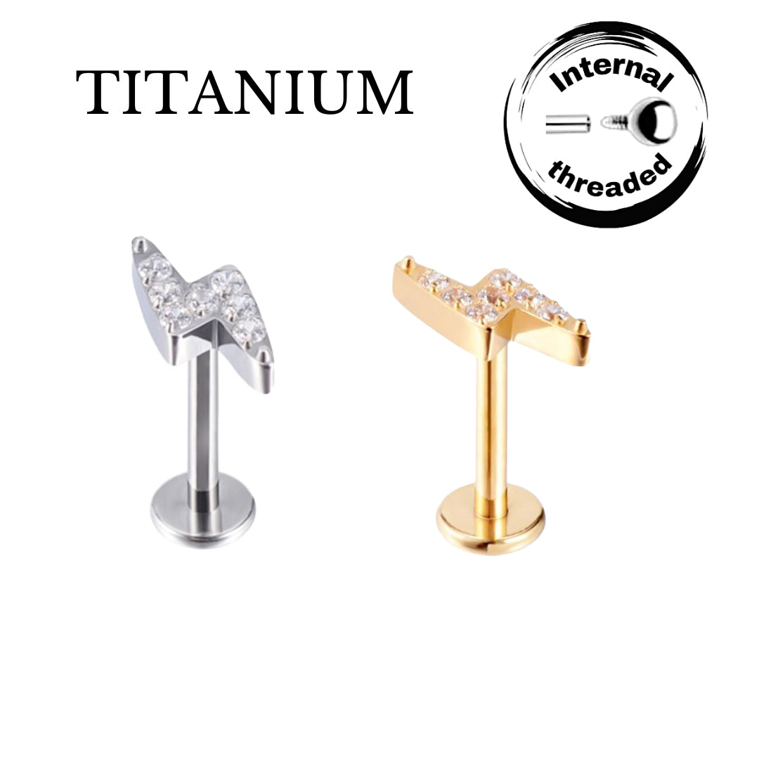 Implant Grade ASTM F136 Titanium CZ Paved Lightning Internaly Threaded Labret