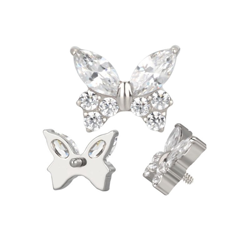 Implant Grade ASTM F136 Titanium CZ Butterfly Internaly Threaded Labret