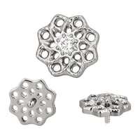 Implant Grade ASTM F136 Titanium Hollow Floral With CZ Internaly Threaded Labret