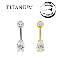Implant Grade ASTM F136 Titanium Pearl and Drop Stone Belly Button Internaly Treaded