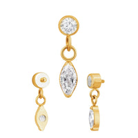 Implant Grade ASTM F136 Titanium Bezet CZ Dangle Chain Marquise CZ Internaly Threaded Labret