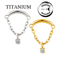 Implant Grade ASTM F136 Titanium Chain CZ Center Hangs With Curved Bar Internaly Threaded Labret
