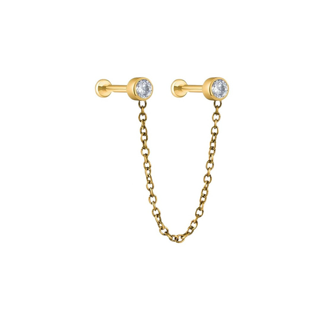 Implant Grade ASTM F136 Titanium Chain Double Stone Internaly Threaded Labret