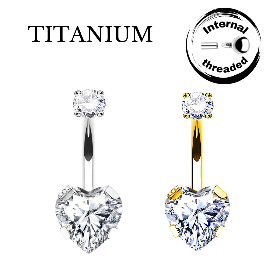 Implant Grade ASTM F136 Titanium Heart Stone Belly Button Internaly Treaded